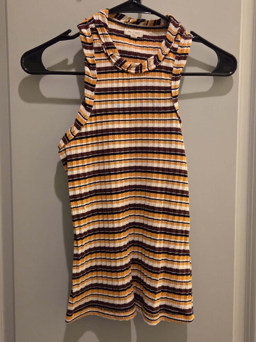 Anthropologie Striped Ribbed Tank in Yellow, Brown & Cream